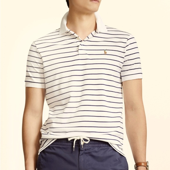 New Polo Ralph Lauren Classic-Fit Soft Cotton Polo cream/ brown stripes Size L⭐️ - Picture 14 of 16